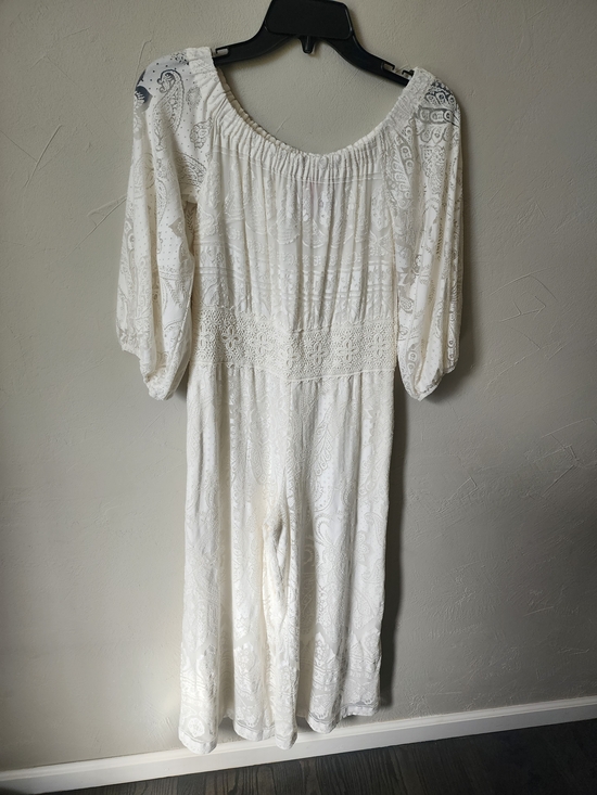 FARM Rio Pants - Farm Rio x Anthropologie Elliot White Off-the-Shoulder Jumpsuit Size XS